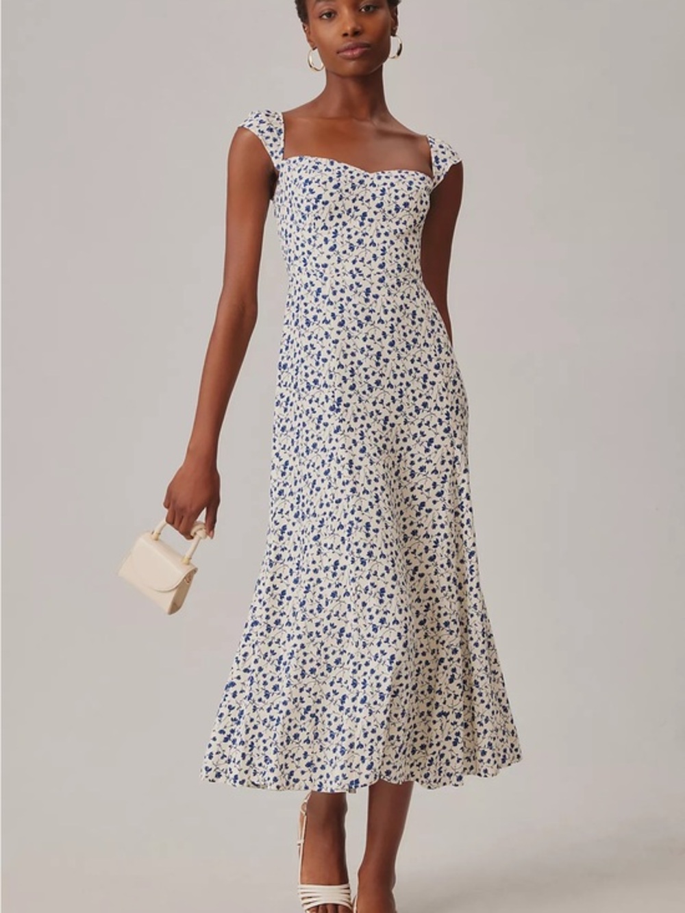 Reformation Bryson Midi Dress with Blue Floral Print